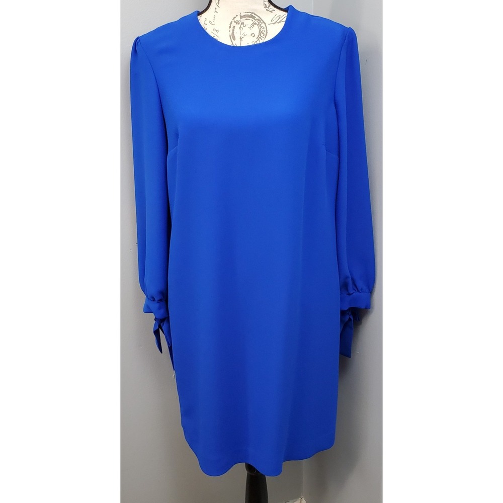 Banana Republic Shift Dress Womens 6 Blue Long Sleeve Tie Cuff Career Back Zip